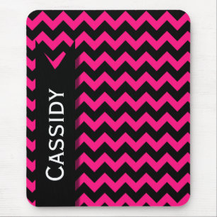 Pink / Black Chevron Pattern & Personalised Name Mouse Pad