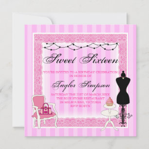 Pink & Black Chic Sweet16 Birthday invite