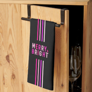 Pink Black Christmas Holiday Party  Tea Towel