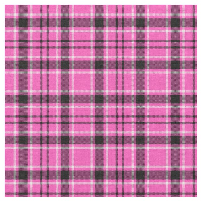 Pink & Black Christmas Plaid Fabric (Close Up)