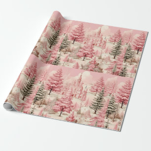 Pink & black christmas tree gift wrapping papers paper