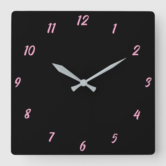 Pink Black Classy Elegant Custom Colour Cute Gift Square Wall Clock (Front)
