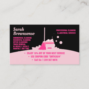 Pink Black Cleaning Service Maid Coupon Business Card