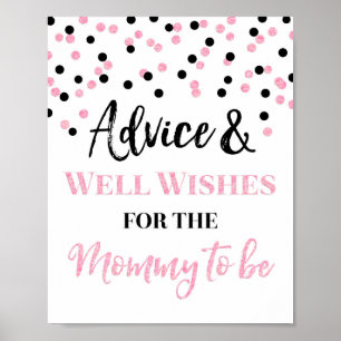 Pink Black Confetti Advice for Mum to be Sign