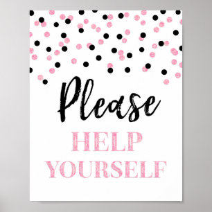 Pink Black Confetti Please Help Yourself Sign