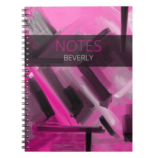 Pink & Black Contemporary Art & Typography Notebook (Front)