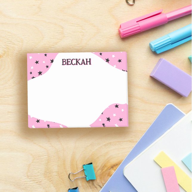 Pink Black Cool Stars Add Name Post-it Notes (Creator Uploaded)