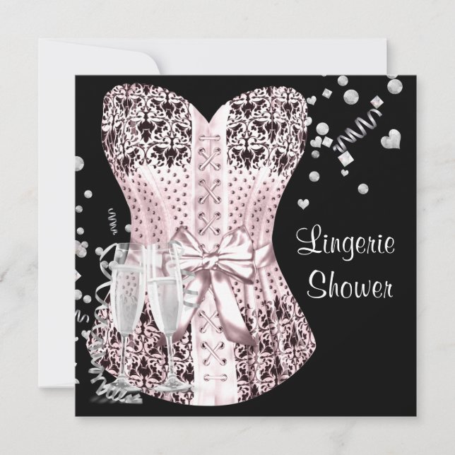 Pink Black Corset Lingerie Bridal Shower Invitation (Front)