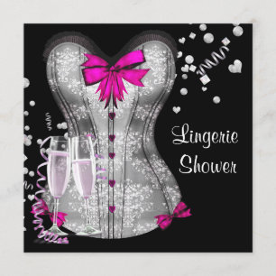 Pink Black Corset Lingerie Bridal Shower Invitation
