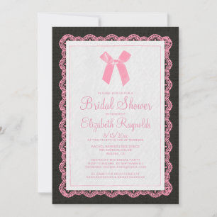 Pink Black Country Burlap Bridal Shower Invitation