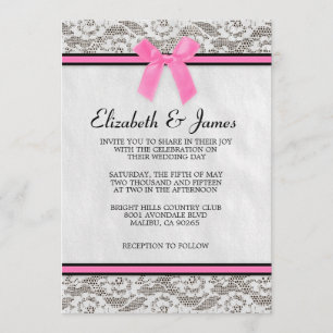 Pink & Black Country Lace Wedding Invitations