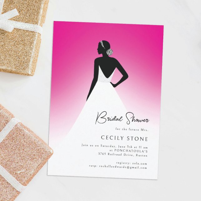 Pink & Black Couture Wedding Dress Bridal Shower Invitation (Creator Uploaded)