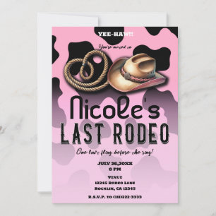 Pink & Black Cowgirl Last Rodeo Bachelorette  Invitation