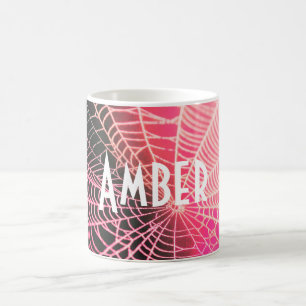 Pink Black Creepy Spooky Spider Web Personalised Coffee Mug
