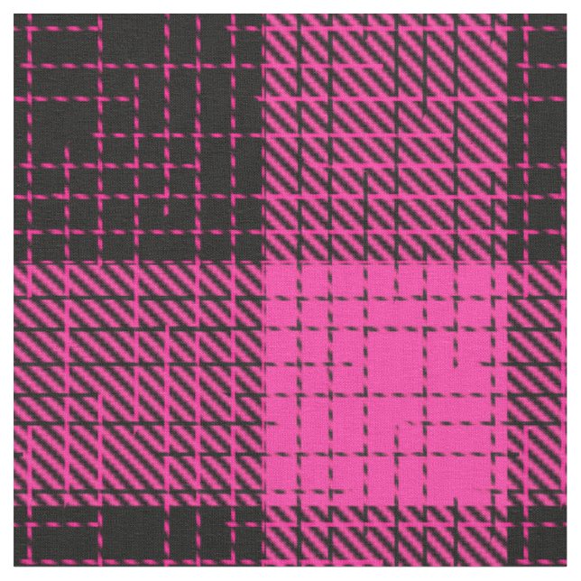  Pink Black Crosshatch Buffalo Check Fabric (Close Up)