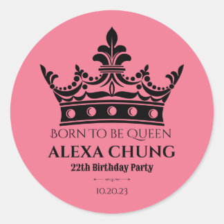 Pink black crown birthday classic round sticker