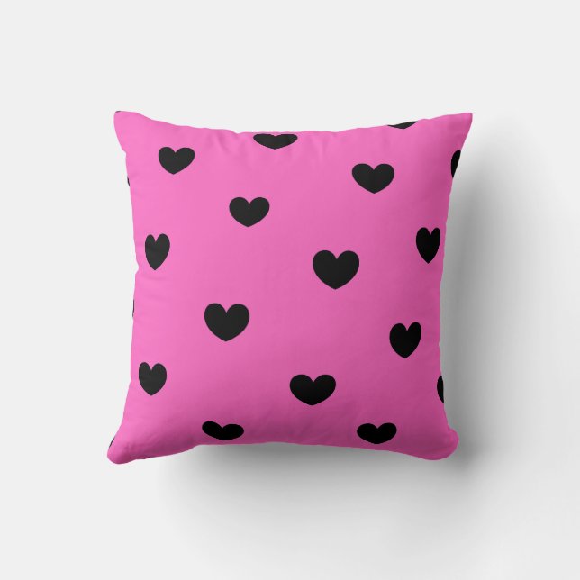 Pink Black Cute Cosy Modern Romantic Chic Heart  Cushion (Back)