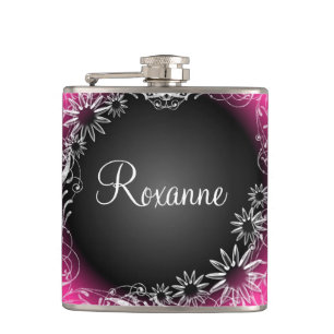 Pink black daisy floral fade custom flask