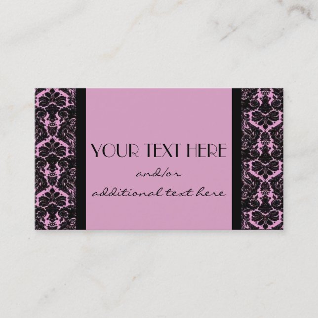 Pink & Black Damask Business Card (Front)