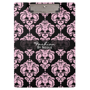 Pink & Black Damask Chic Elegant Glam Personalised Clipboard