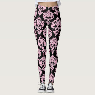 Pink & Black Damask Chic Modern Elegant Pattern Leggings