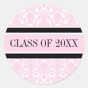 Pink Black Damask Graduation Custom Year Classic Round Sticker