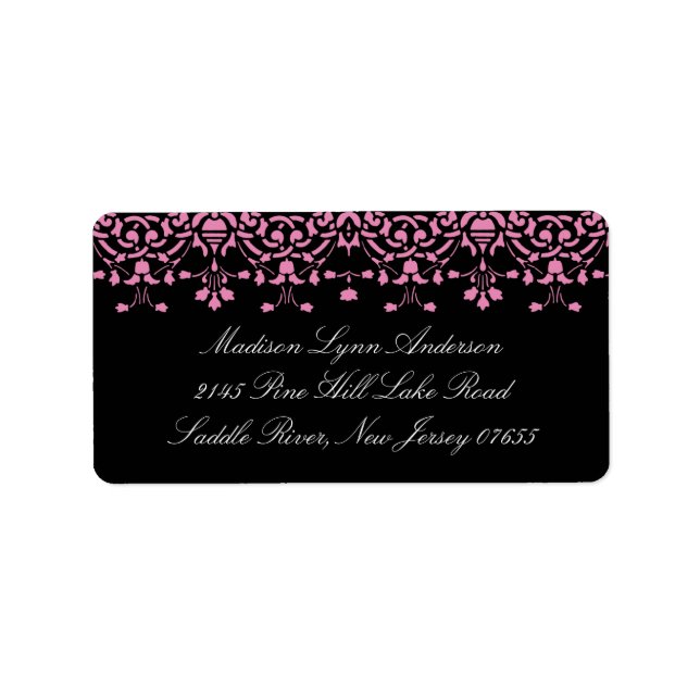 Pink/Black Damask Lace Return Address Label (Front)