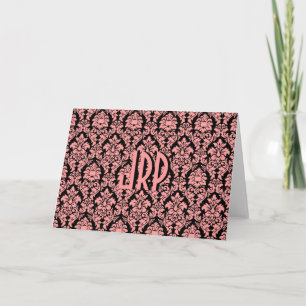 Pink & Black Damask Note Card
