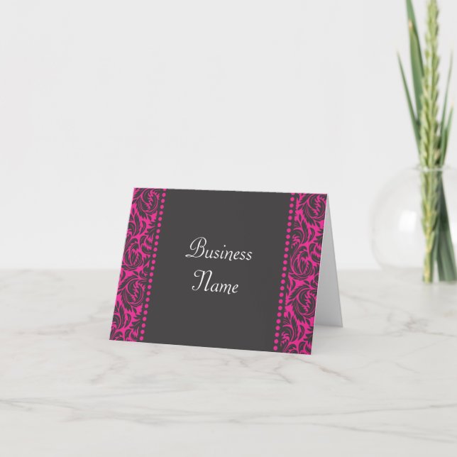 Pink & Black Damask Note Card (Front)