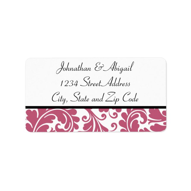 Pink Black Damask Pattern Label (Front)