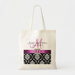 Pink, Black Damask Personalised Wedding Tote Bag