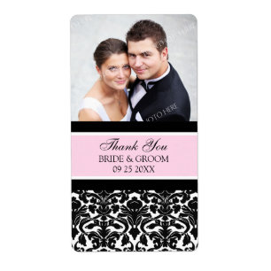 Pink Black Damask Photo Wedding Labels