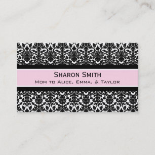 Pink Black Damask Retro Mum Calling Cards