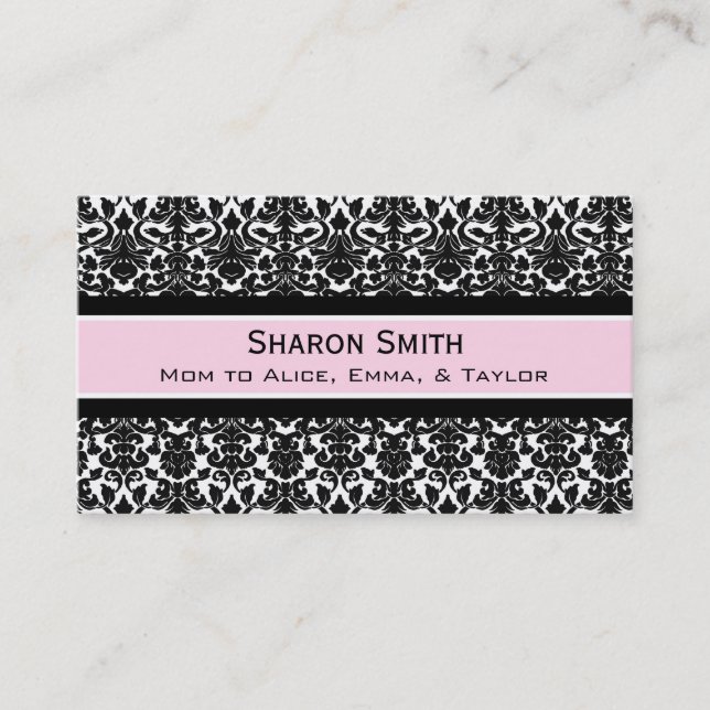 Pink Black Damask Retro Mum Calling Cards (Front)
