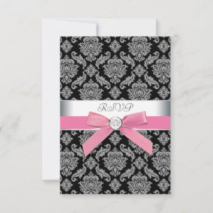 Pink Black Damask RSVP
