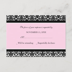 Pink Black Damask RSVP Wedding Card