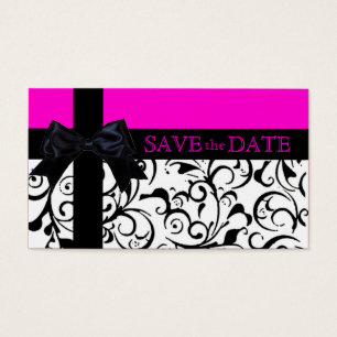 Pink black damask save the date business cards