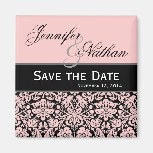Pink & Black Damask Save the Date Wedding Magnet