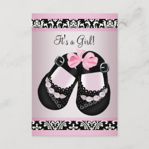 Pink Black Damask Shoes Baby Girl Shower RSVP Invitation
