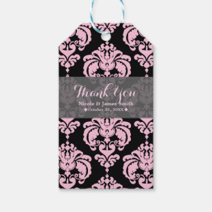 Pink & Black Damask Vintage Wedding Event Favour Gift Tags