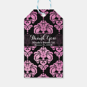 Pink & Black Damask Vintage Wedding Event Favour Gift Tags