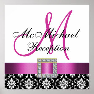 Pink Black Damask Wedding Reception Sign