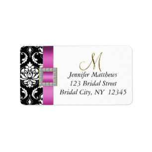 Pink, Black Damask Wedding RSVP Address Label