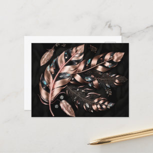 Pink & Black Decorative Feathers with Crystals Postcard