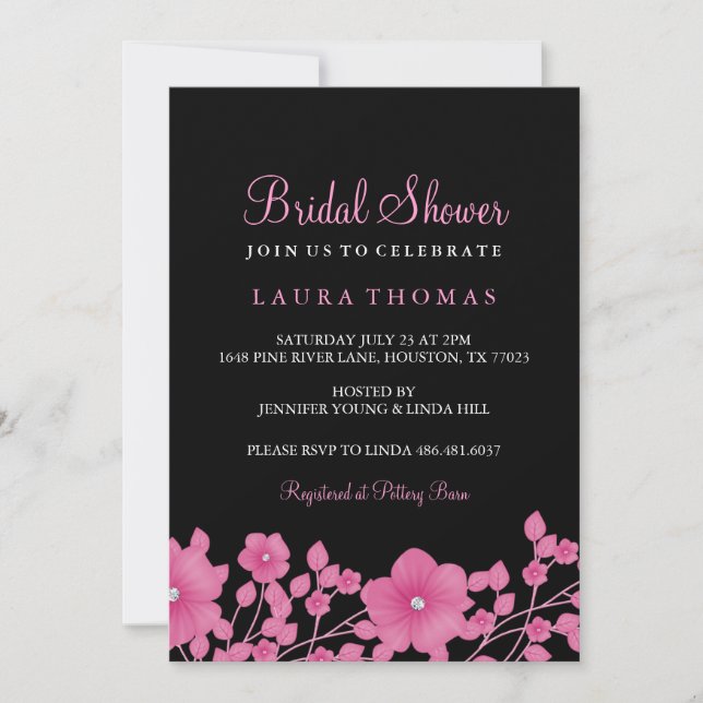 Pink & Black Diamond Flower Bridal Shower Invite (Front)