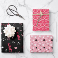 Pink Black Diamonds Hearts Stars Add Name