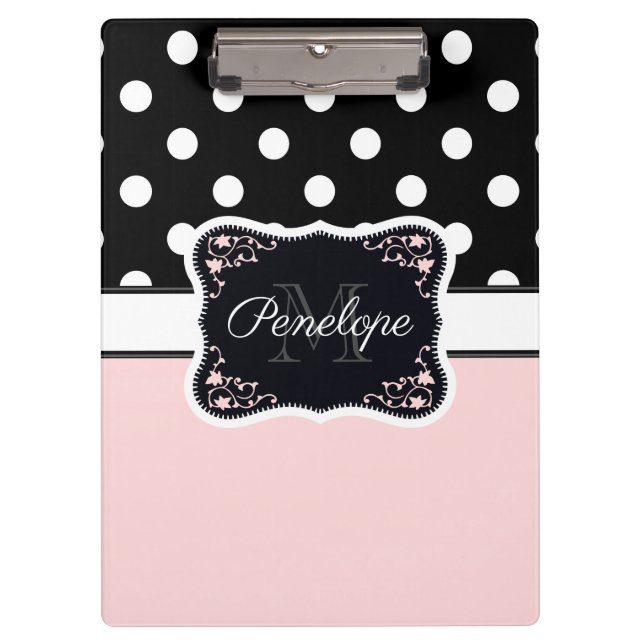 Pink & Black Dots Clipboard (Front)