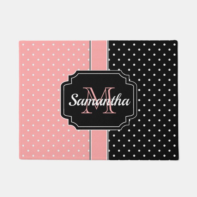 Pink & Black Dots Doormat (Front)