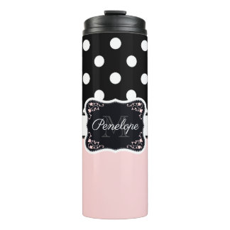 Pink & Black Dots Thermal Tumbler