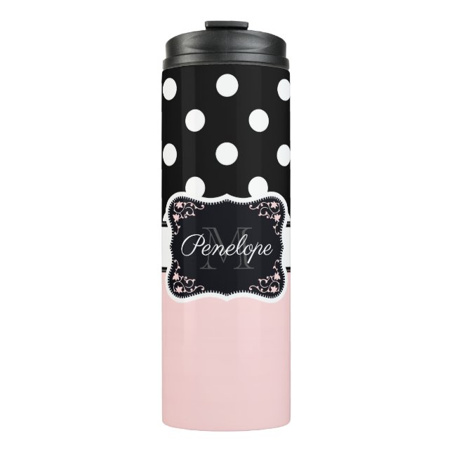 Pink & Black Dots Thermal Tumbler (Front)